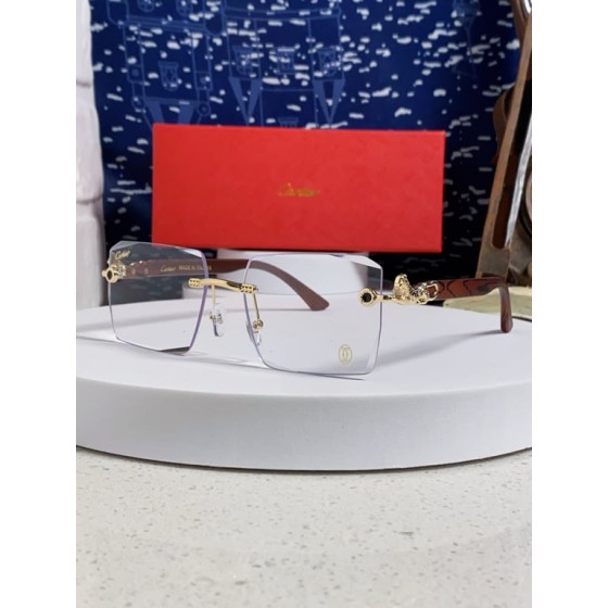 Cartier Gold-Tone Rimless Optical Glasses with Panther Head Details and Wooden Temples